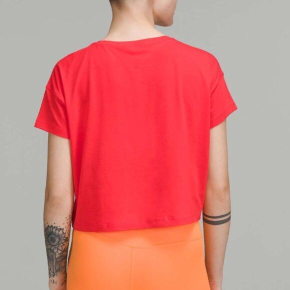 LULULEMON Cates Tee Crop Love Red Size 8  NWT Cotton Pima GORGEOUS NWT - Picture 4 of 5